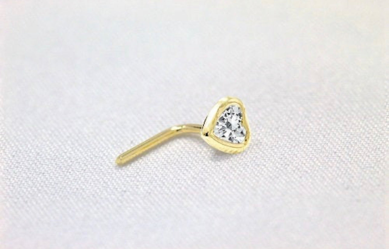 Teeny Tiny Gold Nose Stud - 14K Gold L-Bend Nose Screw with CZ Diamond Fishtail