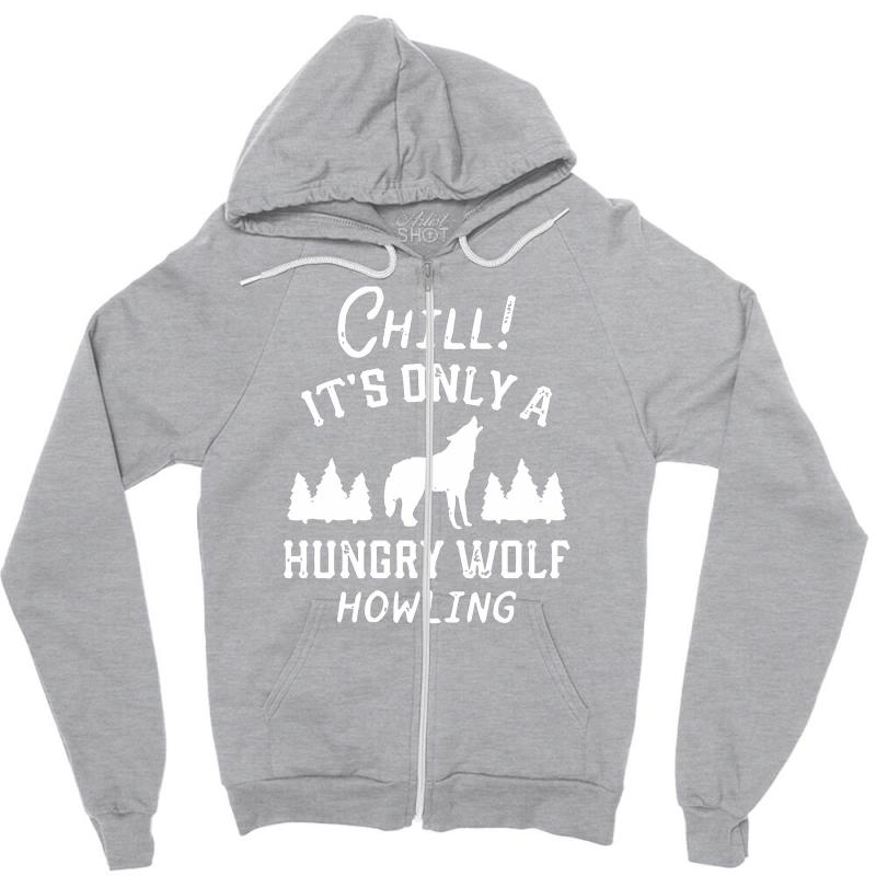 chill hungry wolf Zipper Hoodie - Unisex Soft Plush Poly-Cotton Blend