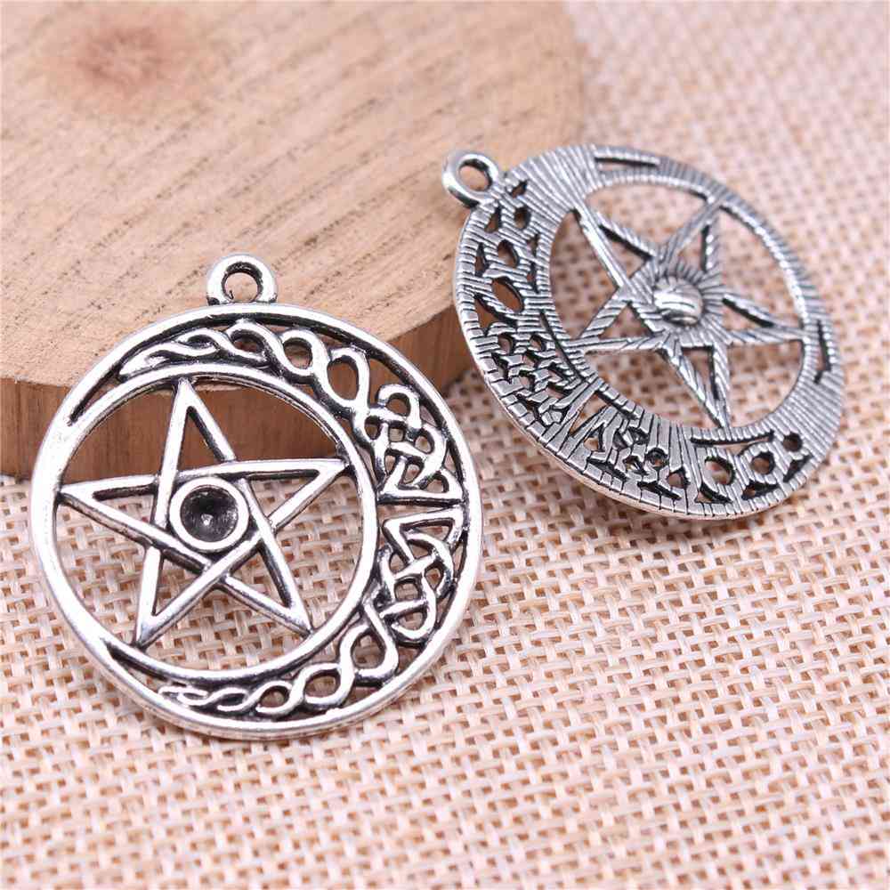 WYSIWYG 5pcs Antique Silver Star Crescent Moon Charms for DIY Jewelry Making
