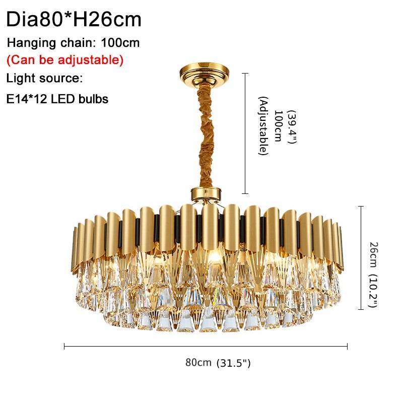 MIRODEMI® Luxury Drum Gold Crystal Chandelier - Modern LED Lighting for Kitchen & Living Room