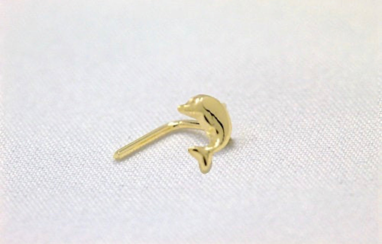 Teeny Tiny Gold Nose Stud - 14K Gold L-Bend Nose Screw with CZ Diamond Fishtail
