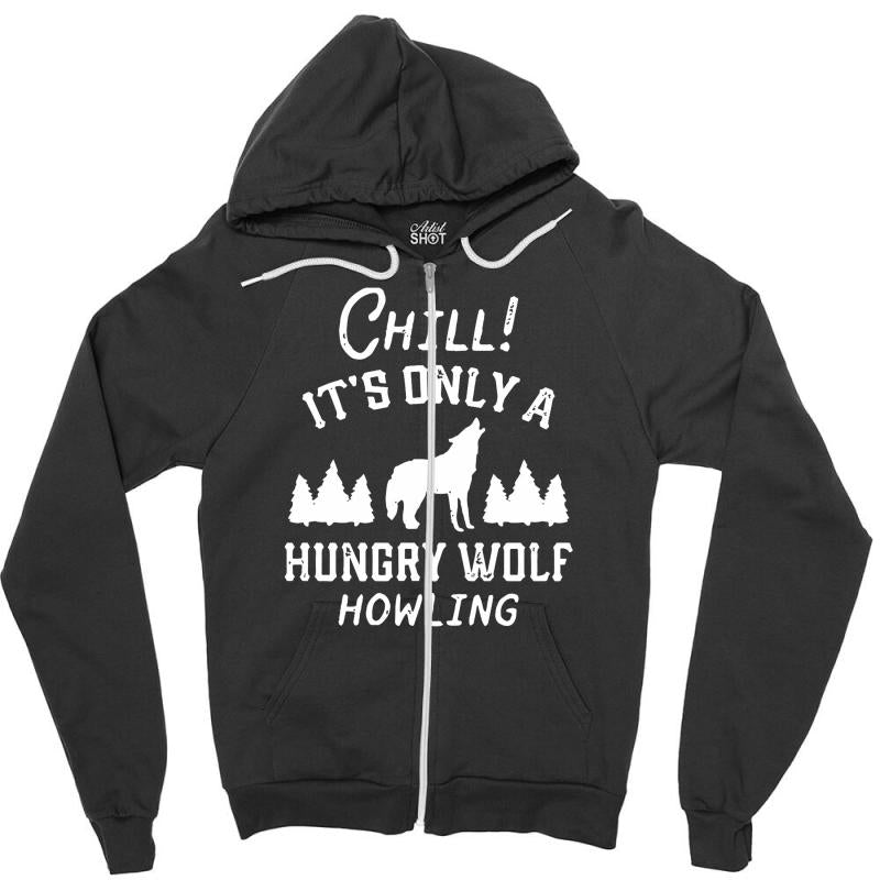 chill hungry wolf Zipper Hoodie - Unisex Soft Plush Poly-Cotton Blend