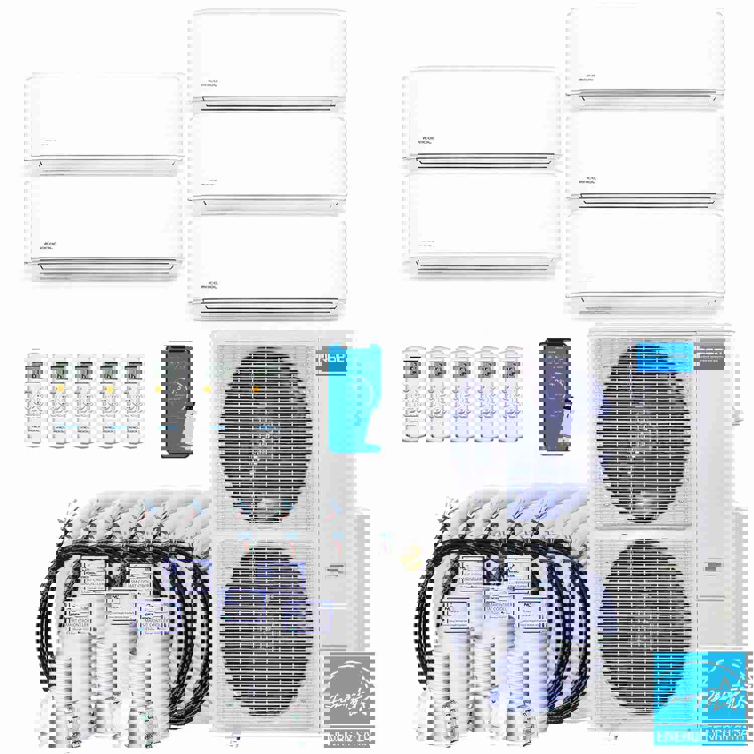 MRCOOL DIY 4th Gen 48K BTU 5-Zone Condenser with Wall Mounted Air Handlers and Linesets Bundle