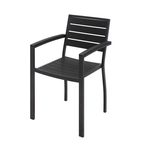 Eveleen Outdoor Patio Table Set with 4 Black Powder-Coated Polymer Chairs