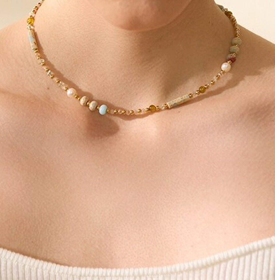 Desert Jasper Gemstone Necklace with 18K Gold PVD