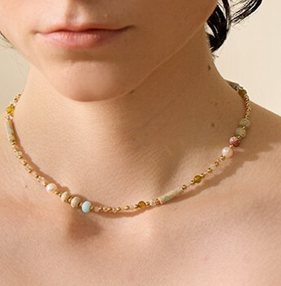 Desert Jasper Gemstone Necklace with 18K Gold PVD