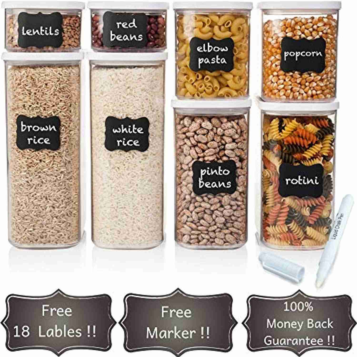 Shazo Airtight Container Set for Food Storage - 8 Piece Set with Free Chalkboard Labels
