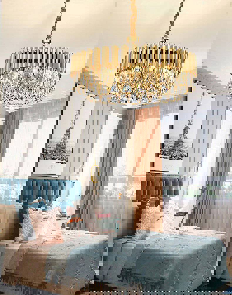 MIRODEMI® Luxury Drum Gold Crystal Chandelier - Modern LED Lighting for Kitchen & Living Room