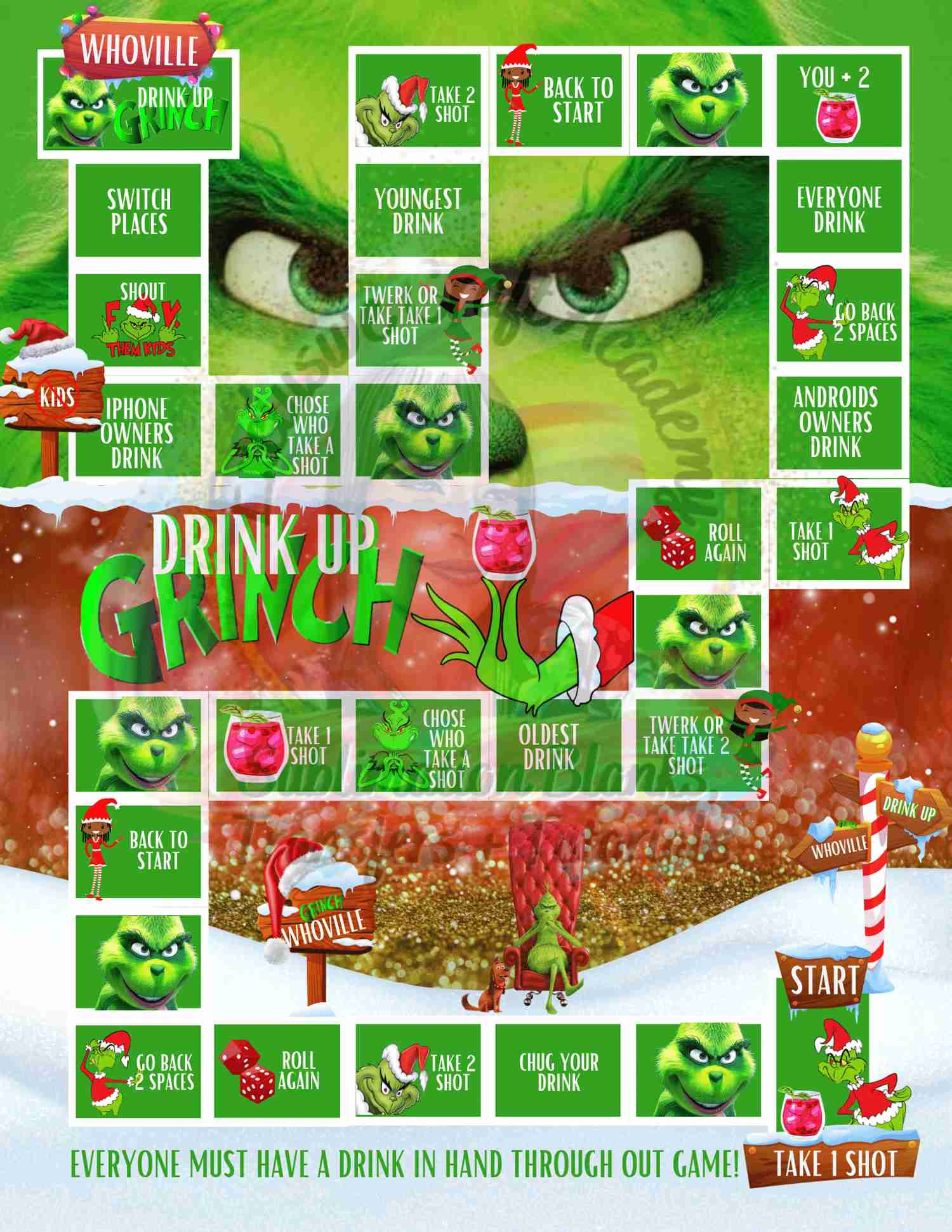 Drink Up Grinch Board Game PNG Digital Files