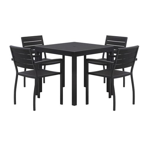 Eveleen Outdoor Patio Table Set with 4 Black Powder-Coated Polymer Chairs