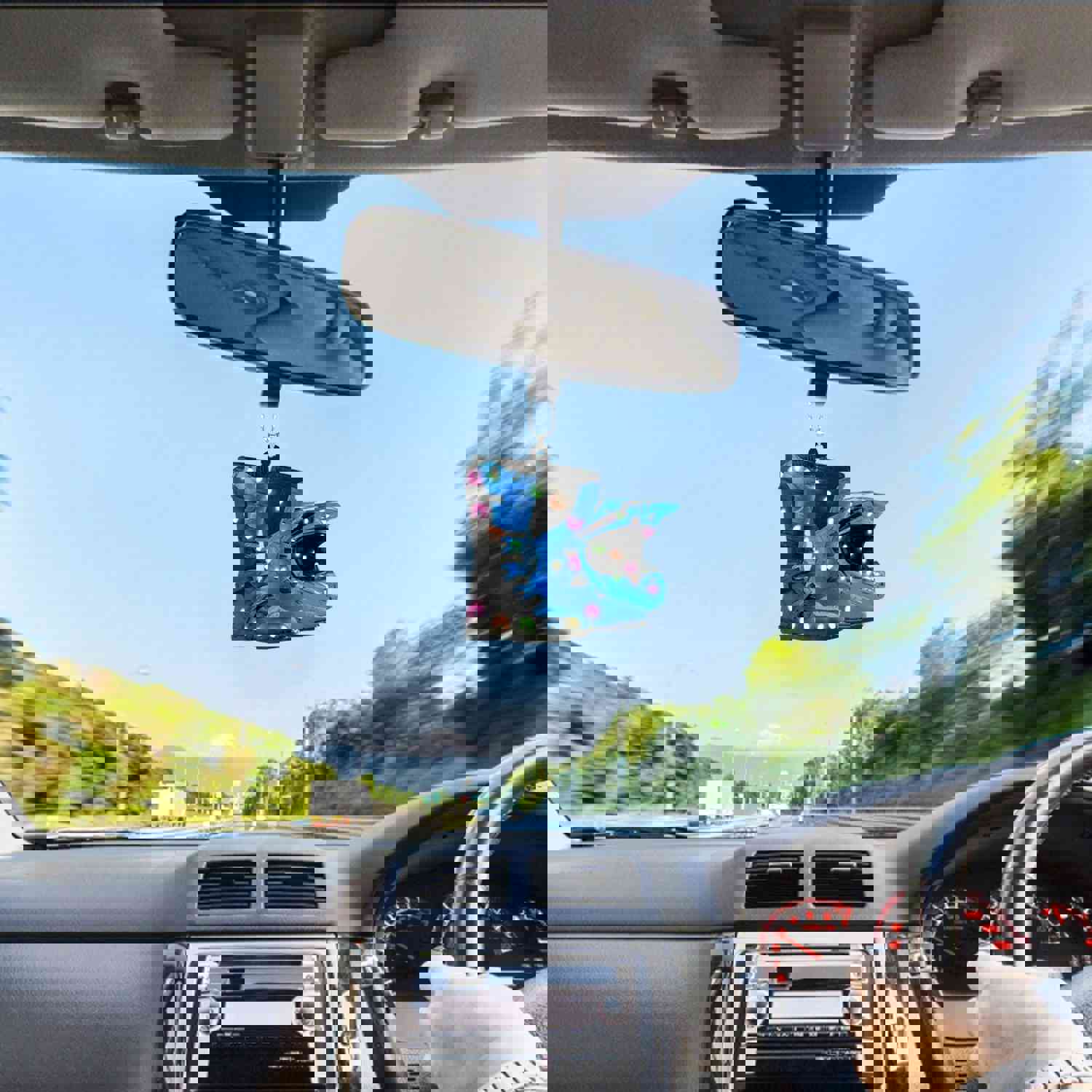 Creative Motor Boots Helmet Christmas Hanging Ornament for Car Rear View Mirror Decoration