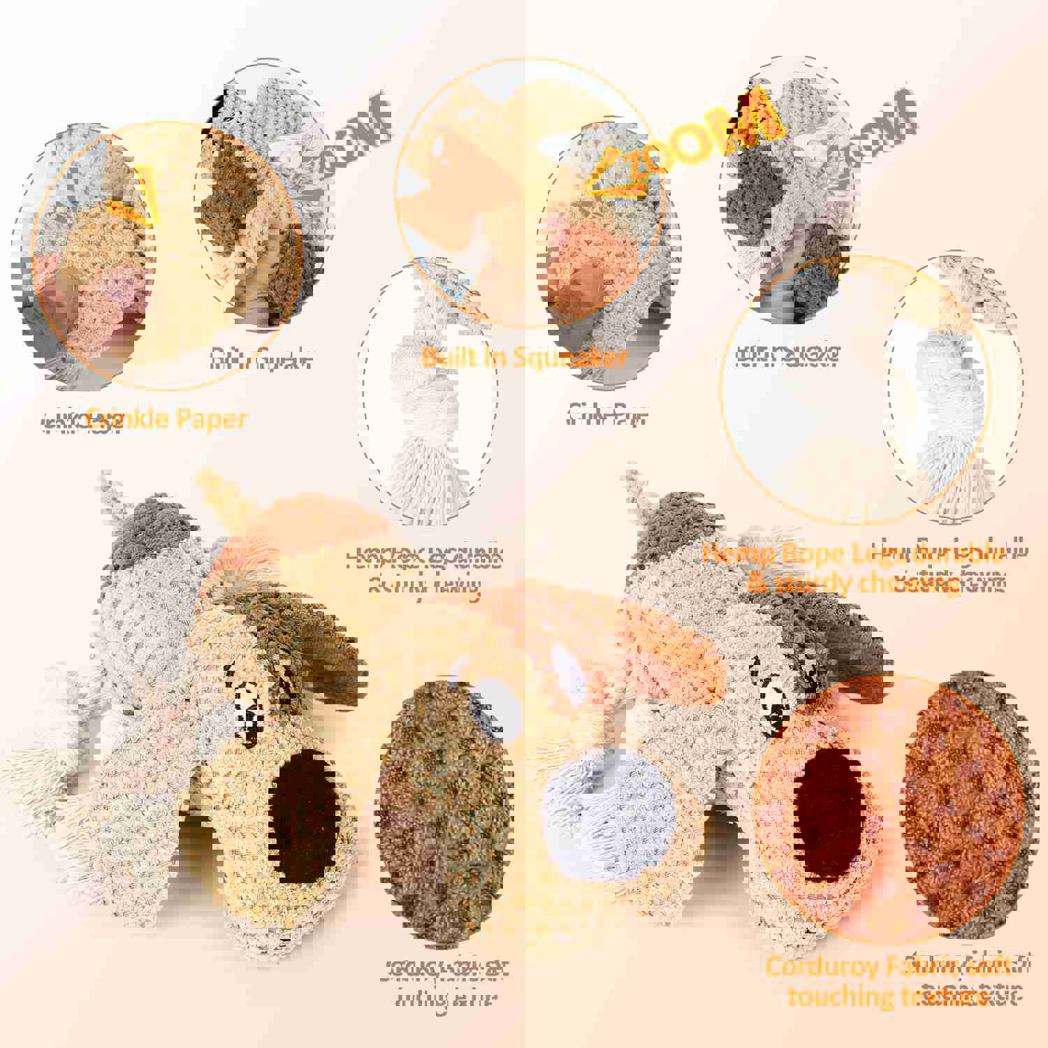 PUHOHUN Squeaky Dog Plush Toy for Large Chewers with Crinkle Paper and Squeaker