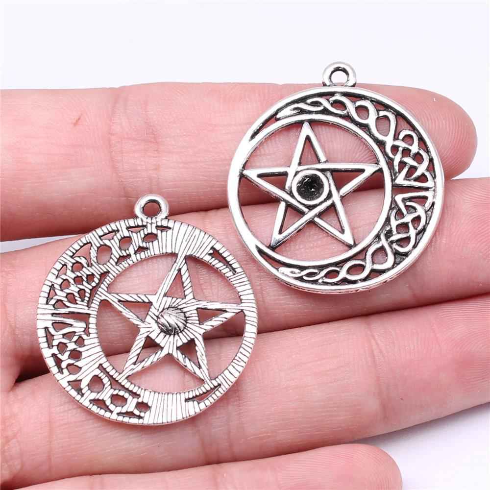 WYSIWYG 5pcs Antique Silver Star Crescent Moon Charms for DIY Jewelry Making