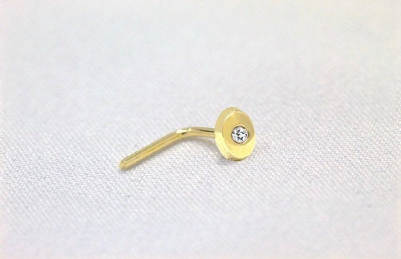 Teeny Tiny Gold Nose Stud - 14K Gold L-Bend Nose Screw with CZ Diamond Fishtail