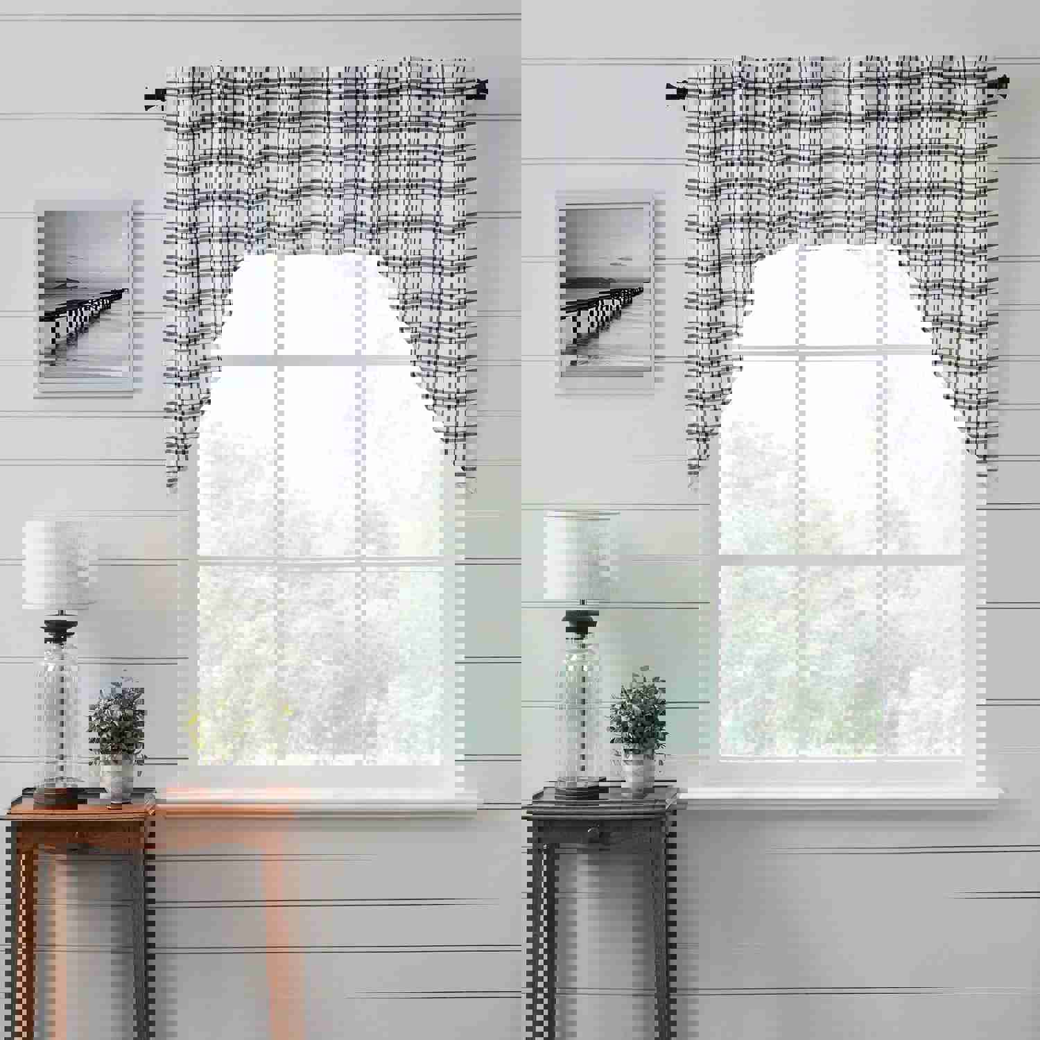 Sawyer Mill Black Plaid Swag Set of 2 - 36x36x16 Farmhouse Decor
