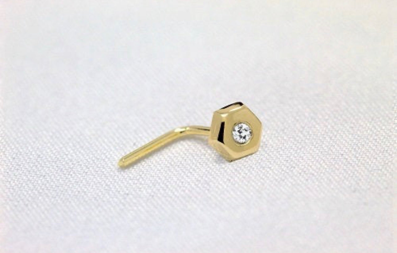 Teeny Tiny Gold Nose Stud - 14K Gold L-Bend Nose Screw with CZ Diamond Fishtail