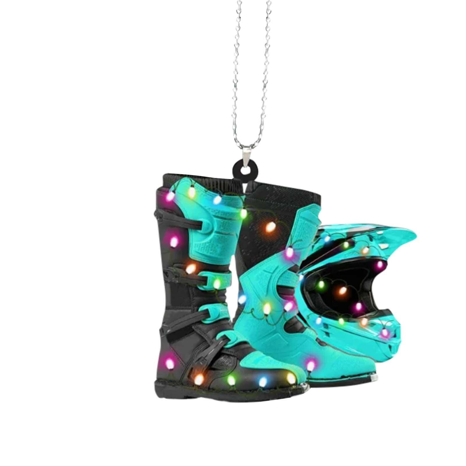 Creative Motor Boots Helmet Christmas Hanging Ornament for Car Rear View Mirror Decoration