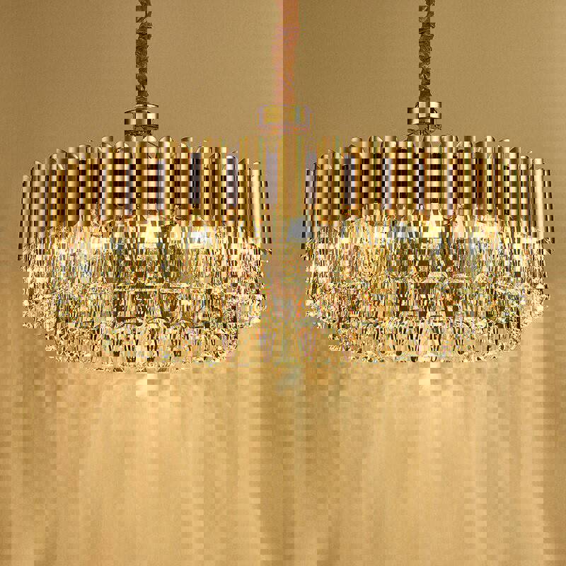 MIRODEMI® Luxury Drum Gold Crystal Chandelier - Modern LED Lighting for Kitchen & Living Room