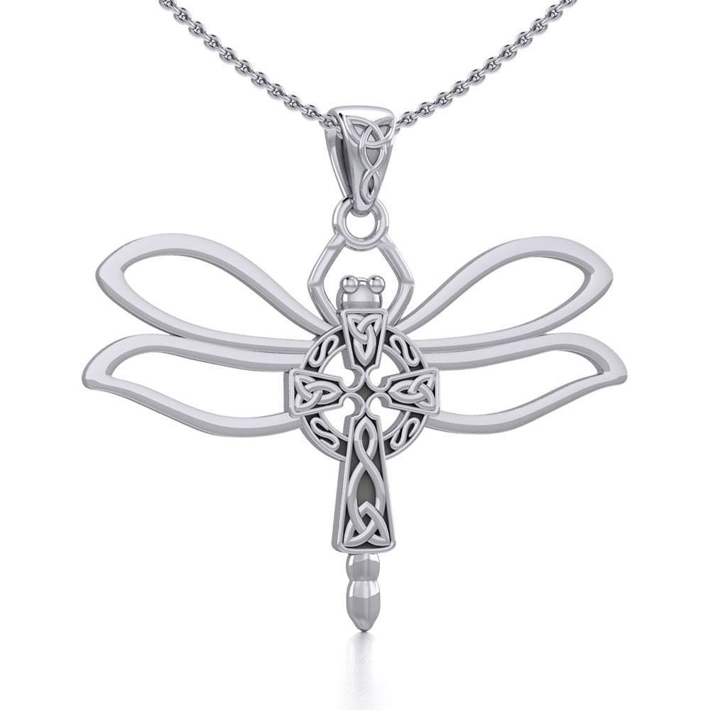 Sterling Silver Dragonfly with Celtic Cross Pendant TPD5323