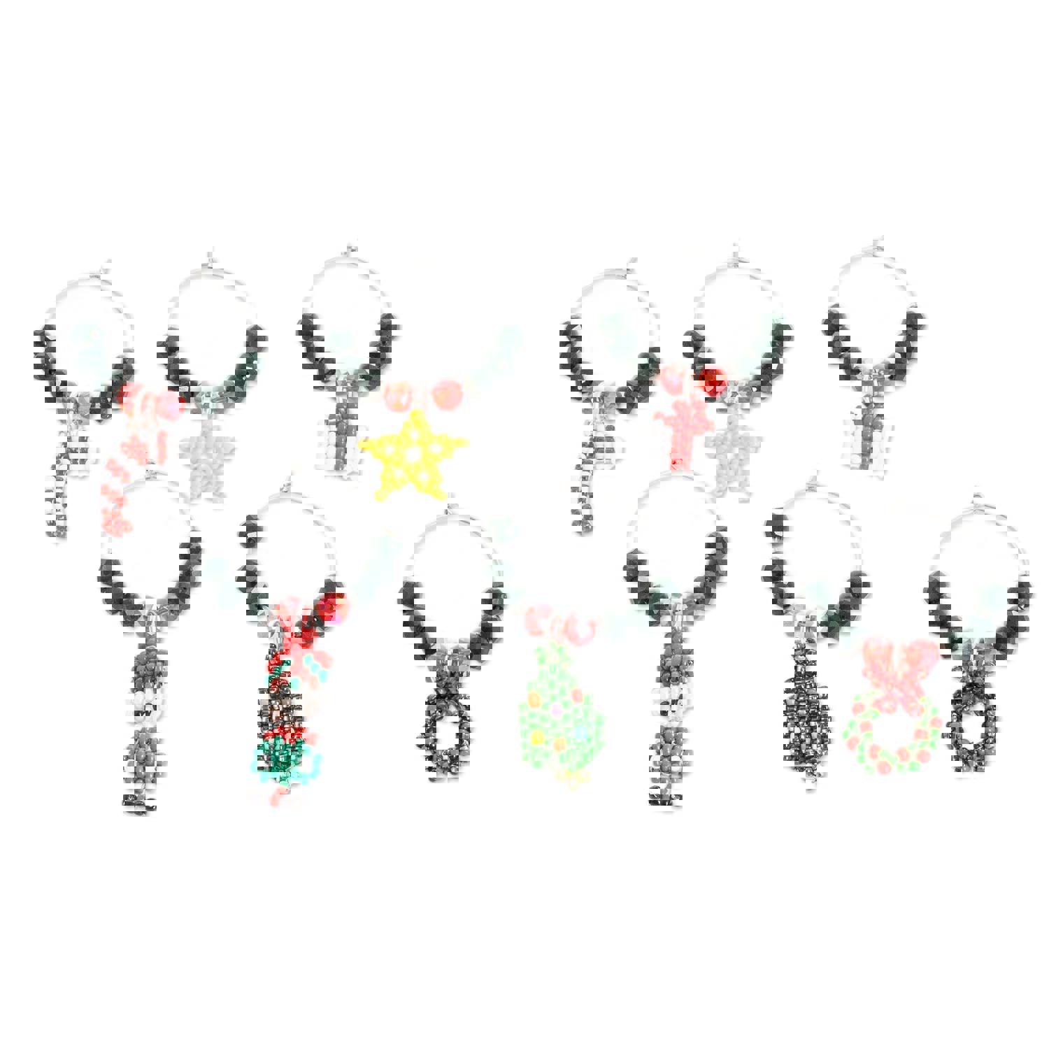 Set of 6 Christmas-Themed Handmade Glass Beaded Drink Tags - Refreshing Holidays | NOVICA