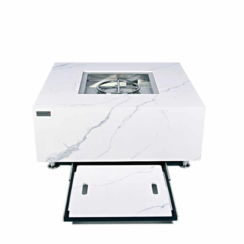 Elementi Bianco White Marble Porcelain Fire Pit Table - OFP103BW