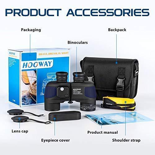 Hooway 7x50 Waterproof Fogproof Military Marine Binoculars with Internal Rangefinder & Compass