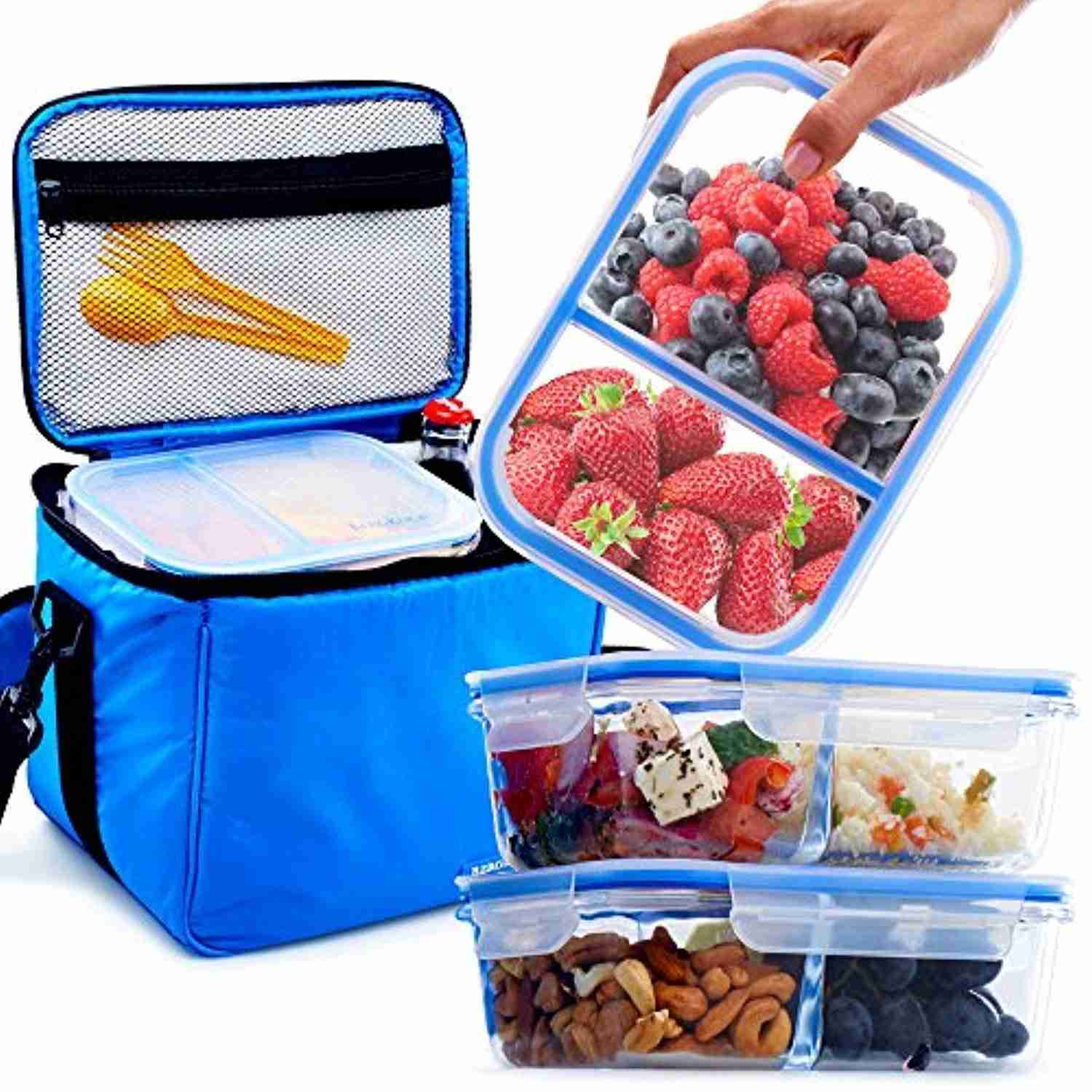 3 Pack Glass Meal Prep Containers with Insulated Lunch Bag - BPA Free, Leakproof, Airtight