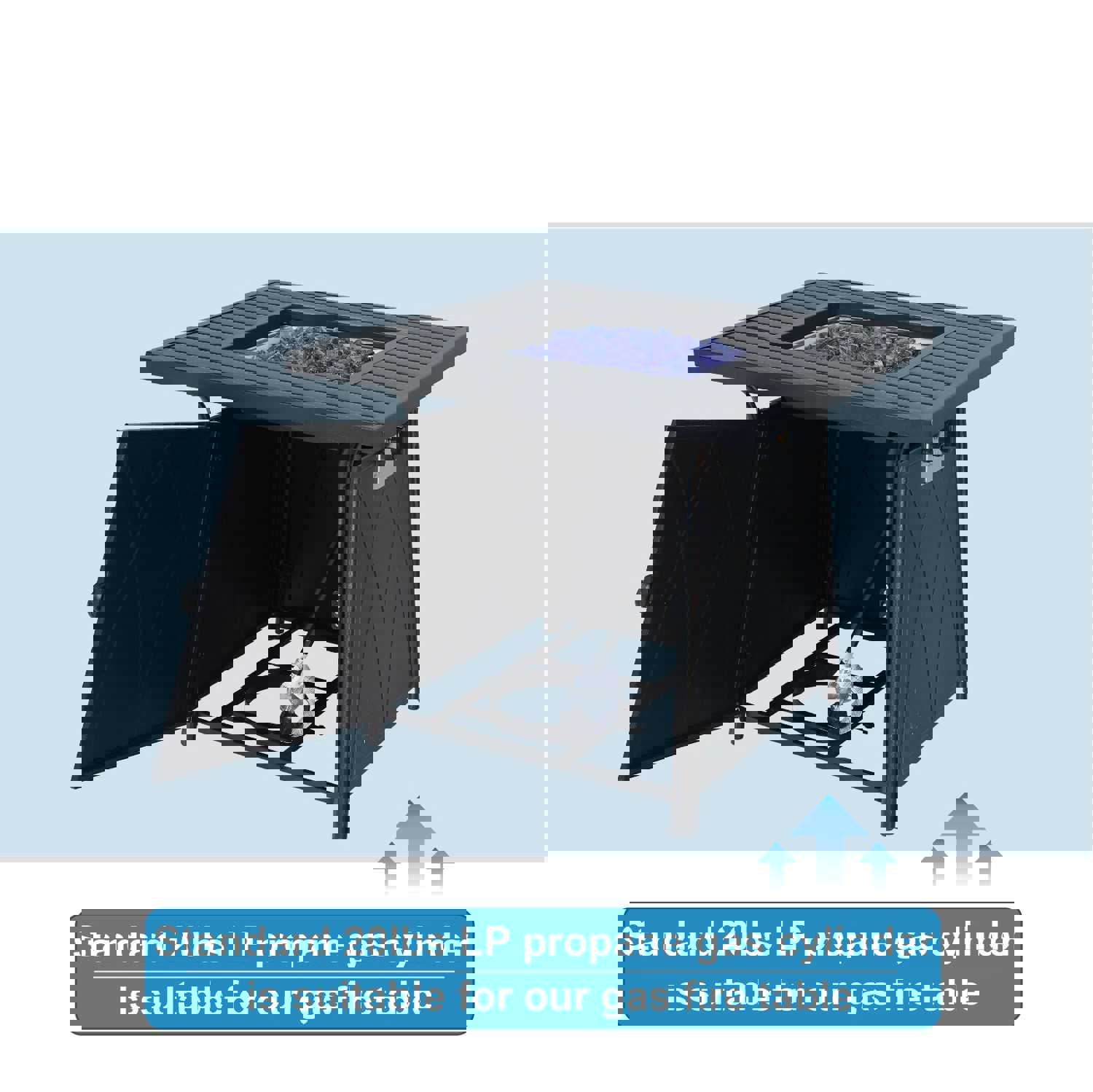 PHI VILLA 5-Piece Black Gas Fire Pit Table Outdoor Patio Dining Set with 4 Swivel Cushioned Chairs