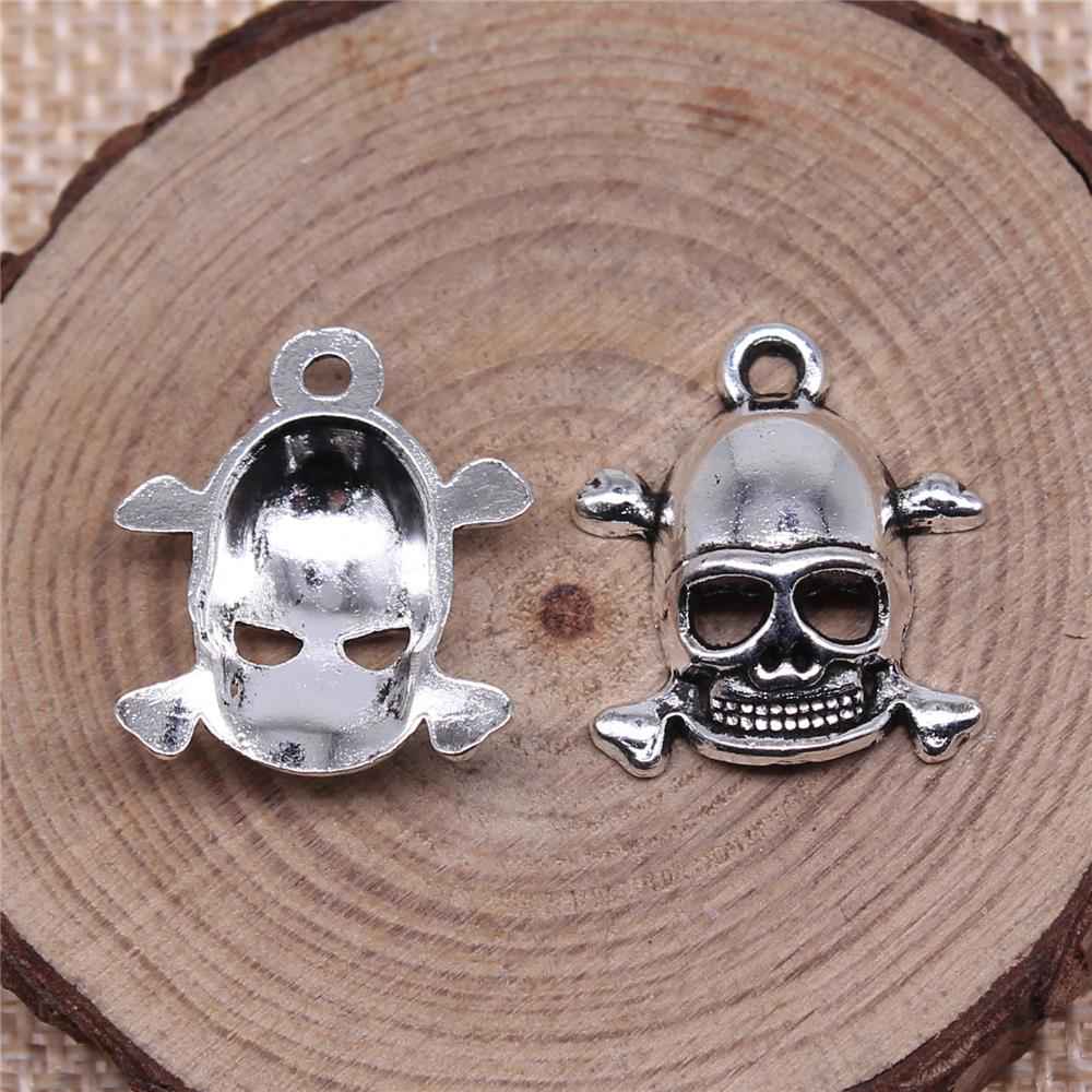 WYSIWYG 10pcs 20x18mm Skull Pendant Charms Antique Silver Color For Jewelry Making