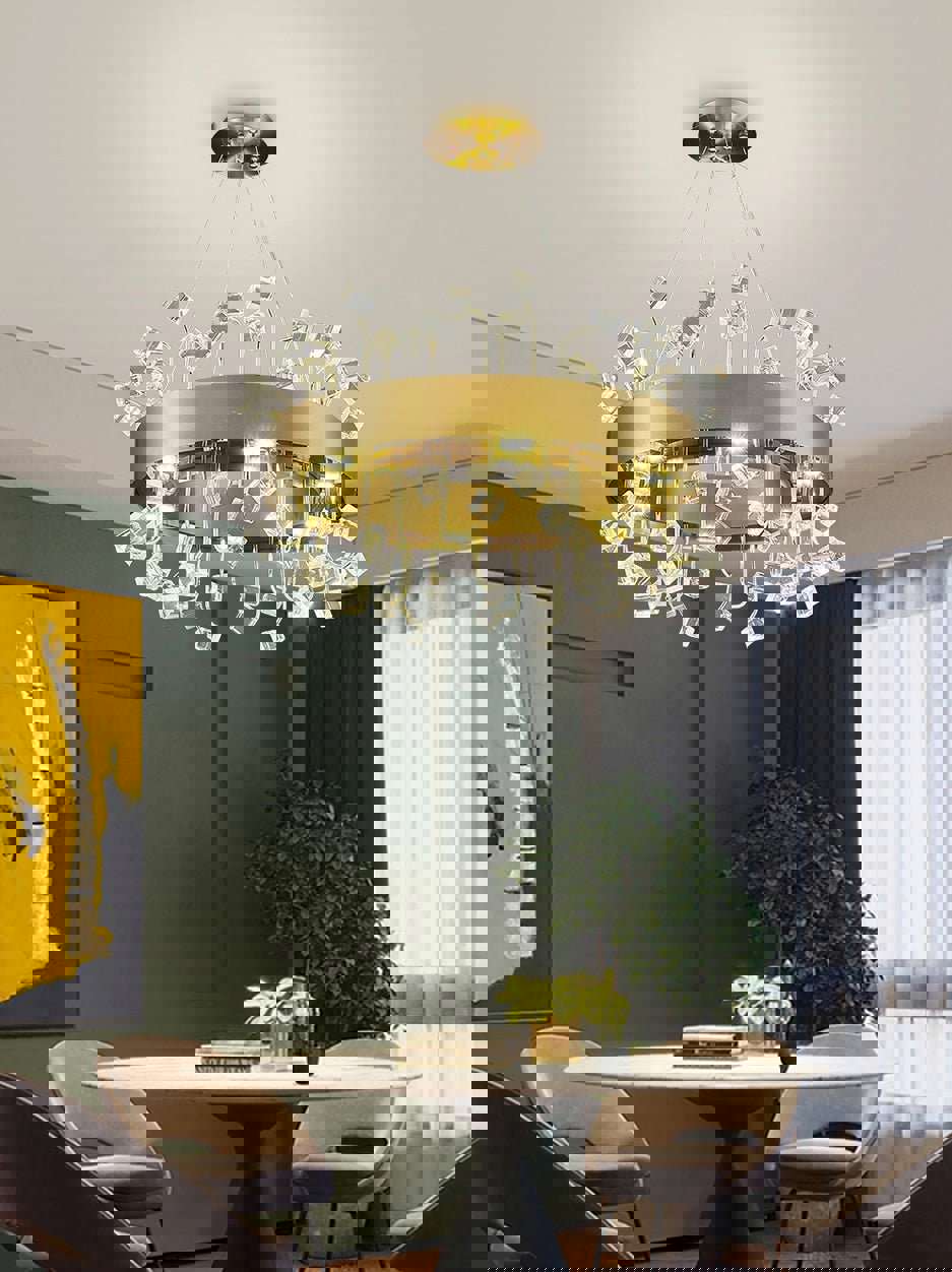 MIRODEMI® Gold Round Colorful Crystal Chandelier - Modern Luxury Lighting for Living Room & Kitchen