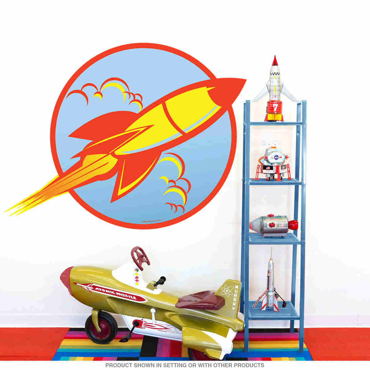 Space Ship 50s Style Rocket Wall Decal - Vintage Retro Design for Kids and Sci-Fi Fans