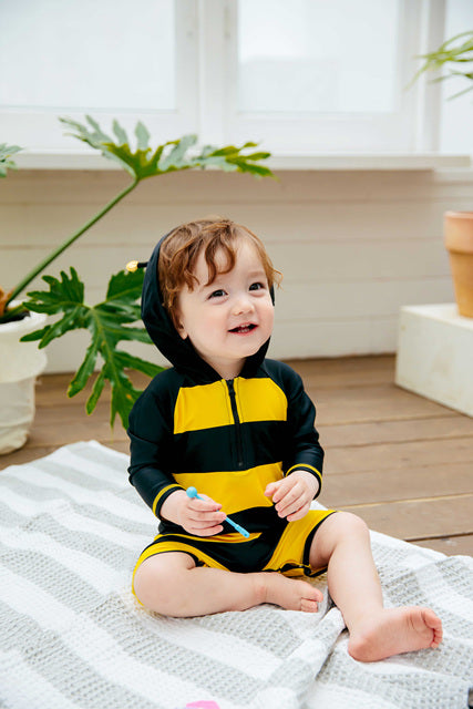 Honeybee Yellow Hoodie Baby 3/4 Sleeve Swimsuit