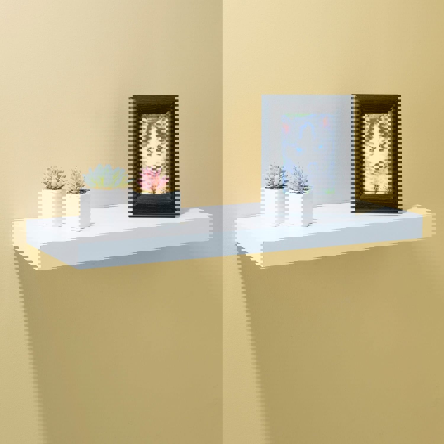 Long Rectangle Floating Wood Shelf, White