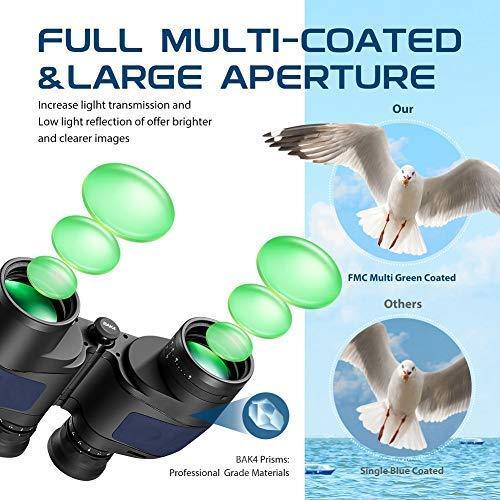 Hooway 7x50 Waterproof Fogproof Military Marine Binoculars with Internal Rangefinder & Compass