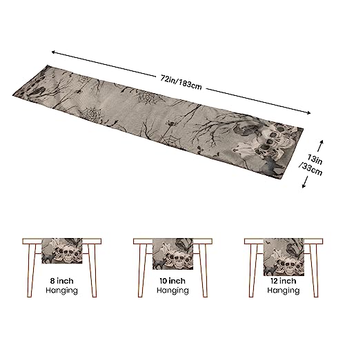 Halloween Table Runner - Vintage Skull Black Cat Burlap Dresser Cover