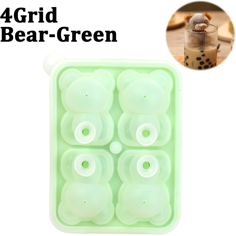Teddy Bear Shape Ice Cube Silicone Mold - 4 Grid 3D Kitchen Tool for Fun Ice Balls