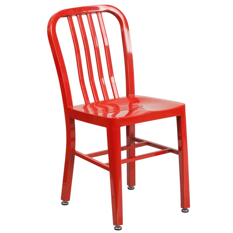 Napoleon Commercial Grade 24 Round Red Metal Indoor-Outdoor Table Set with 2 Vertical Slat Back Chairs