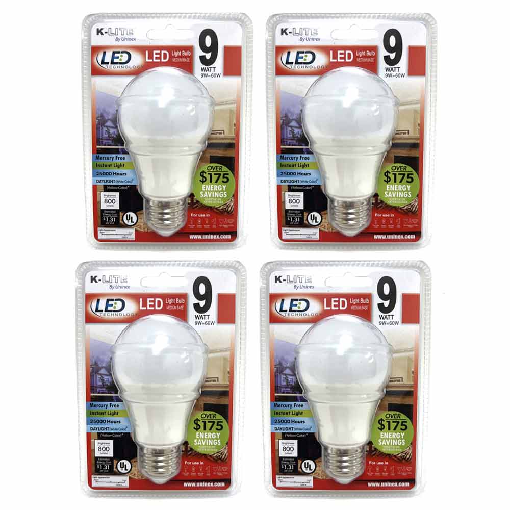 4 Pack A19 LED Light Bulbs 60W Equivalent, 9W 800 Lumens, Energy Efficient, UL Listed