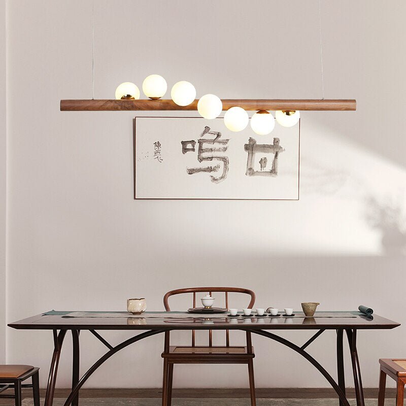 Mirodemi® Nordic Wood Color Glass Ball LED Chandelier for Kitchen Island and Café