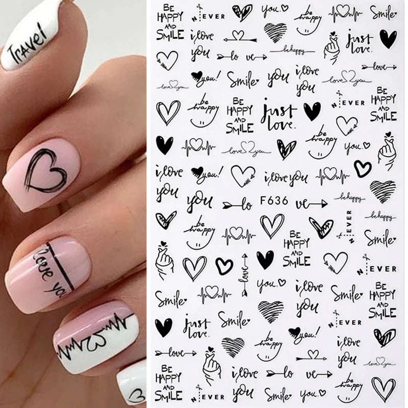 SRline 1PCS 3D Laser Heart Letter Nail Sticker Nail Art Decoration