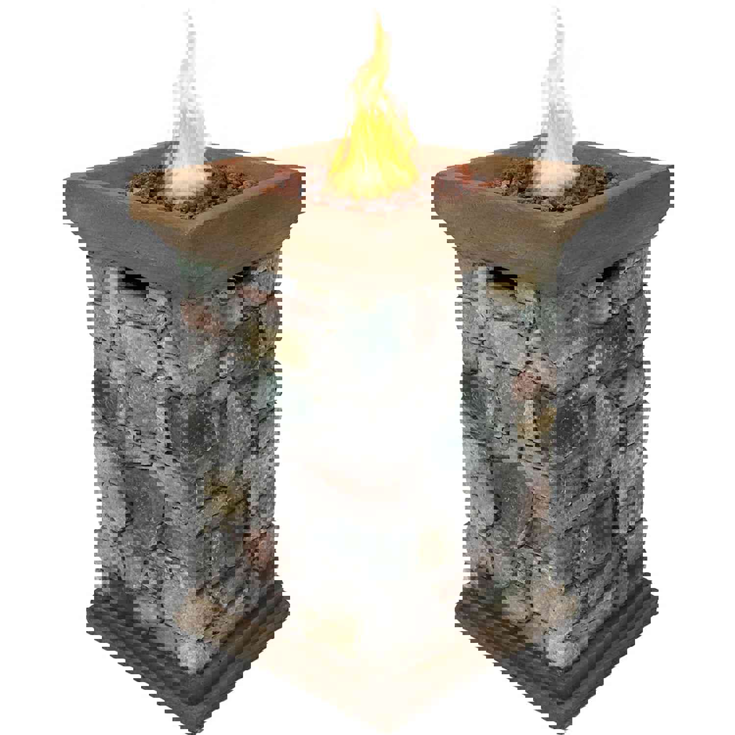 Sunnydaze Outdoor 30-Inch Tall Cast Rock Column Design Propane Gas Fire Pit