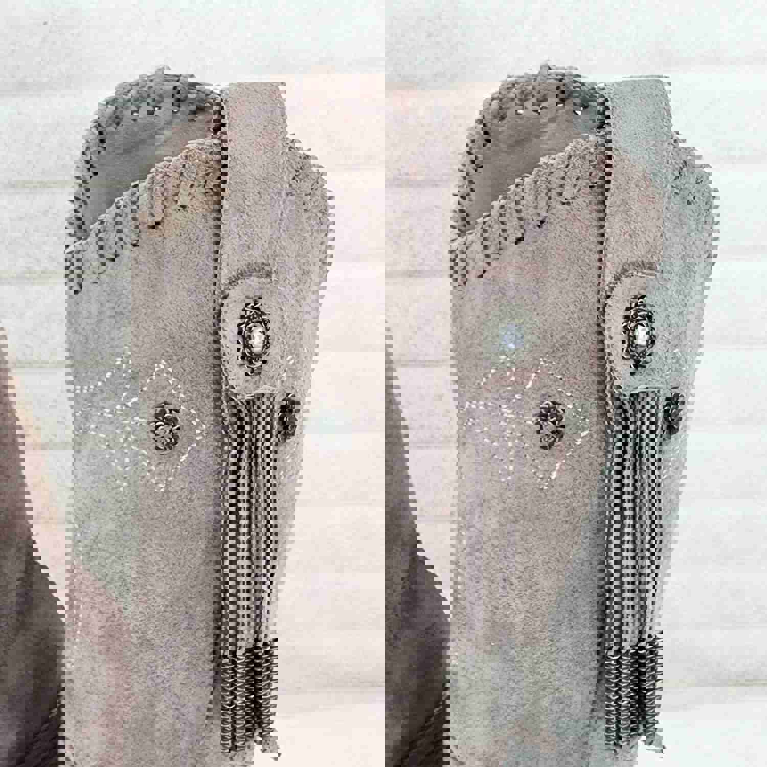 Prairie Girl Taupe Distressed Tassel Cowboy Cowgirl Pull On Mid Calf Boots