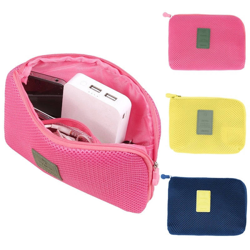 Lkblock Fashion Travel Zipper Cosmetic Bag for Women with USB Data Cable and Headset Storage
