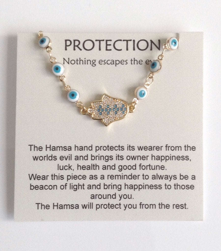 Lucky Charm Bracelet - Evil Eye Gold Hamsa Bracelet with Protection Pendant