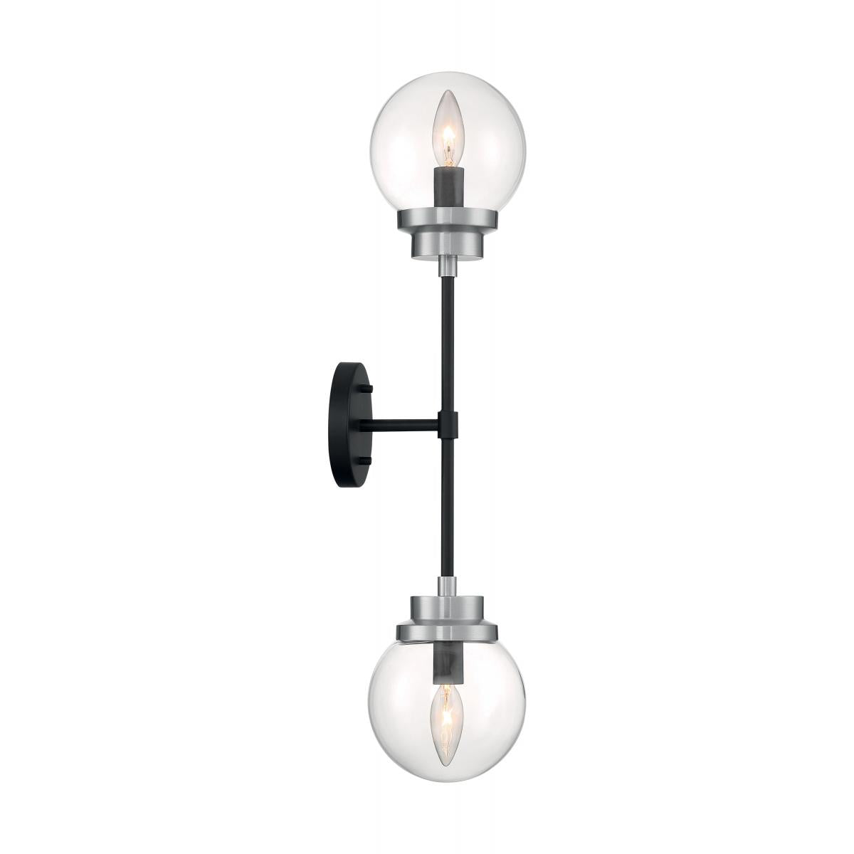 AXIS 2 LIGHT WALL SCONCE - Matte Black with Brushed Nickel Accents and Clear Glass
