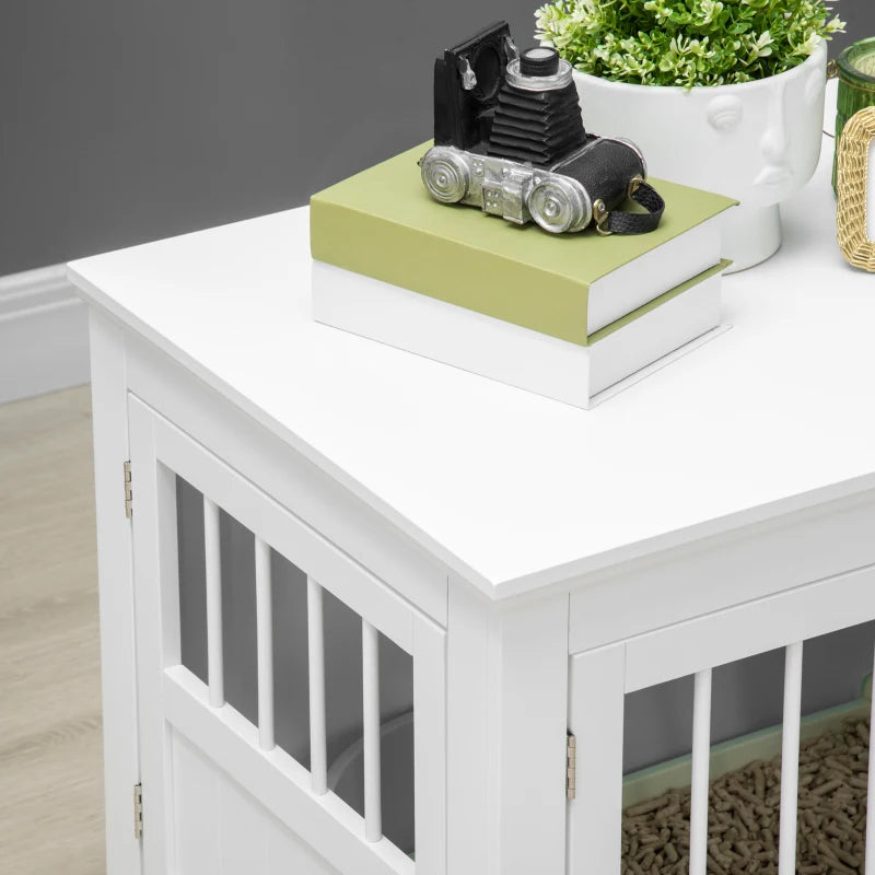 PawHut Wooden Dog Crate End Table with Triple Doors for Small Dogs, White