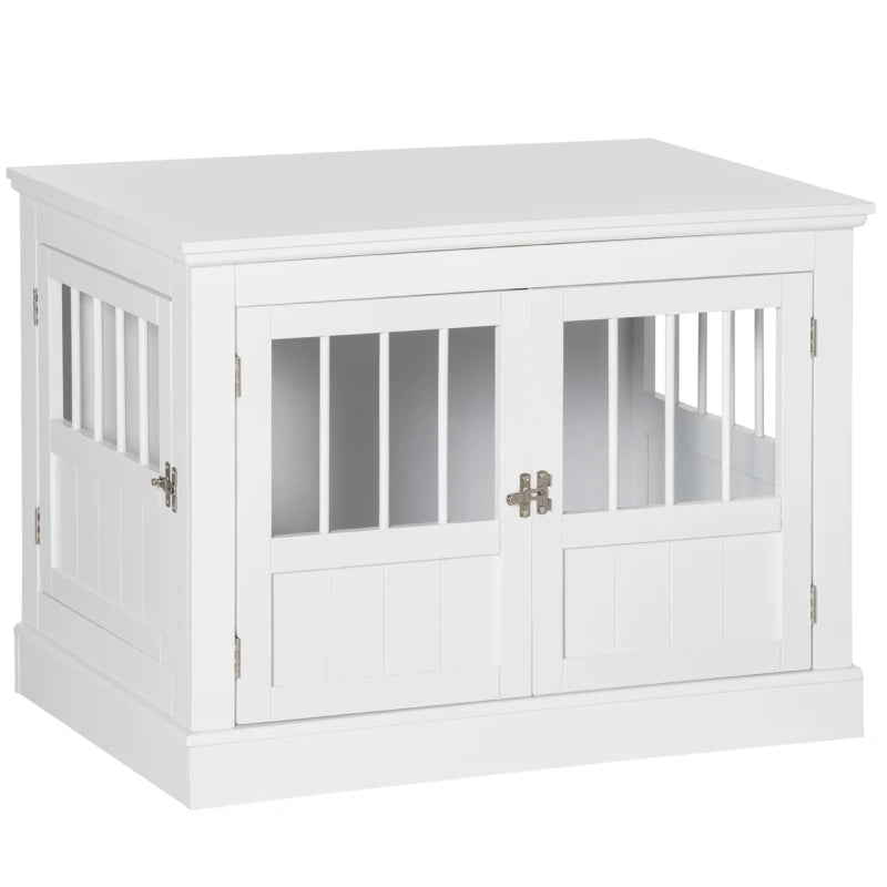 PawHut Wooden Dog Crate End Table with Triple Doors for Small Dogs, White
