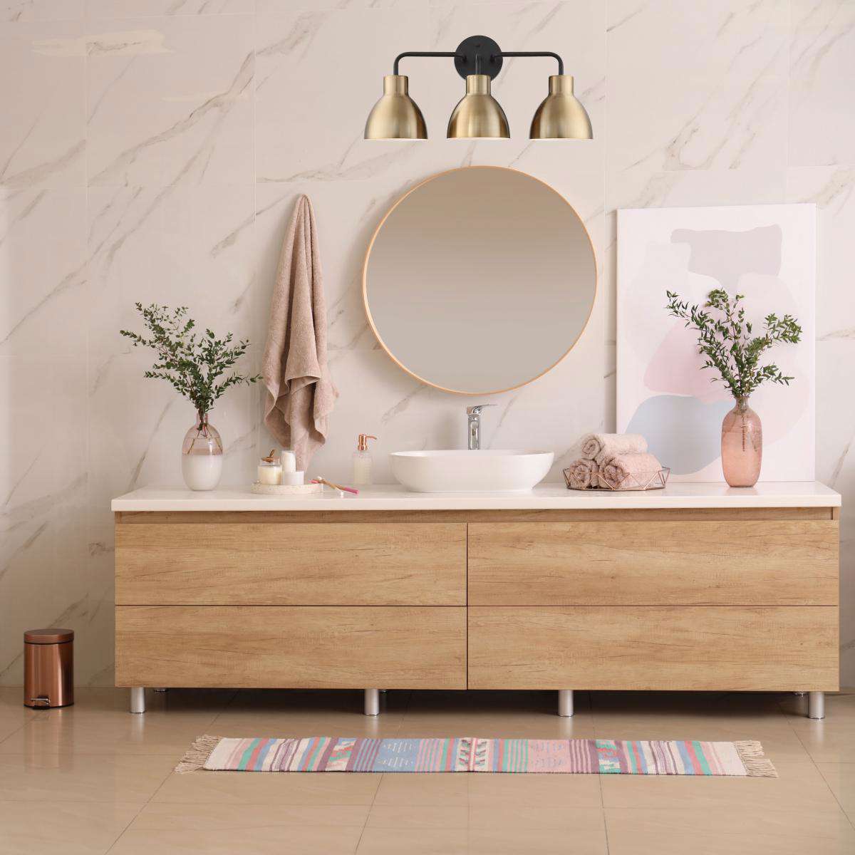 Sloan 3 Light Vanity - Matte Black and Burnished Brass Finish