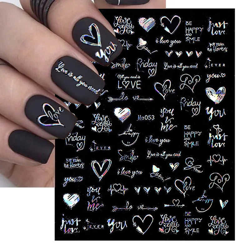 SRline 1PCS 3D Laser Heart Letter Nail Sticker Nail Art Decoration