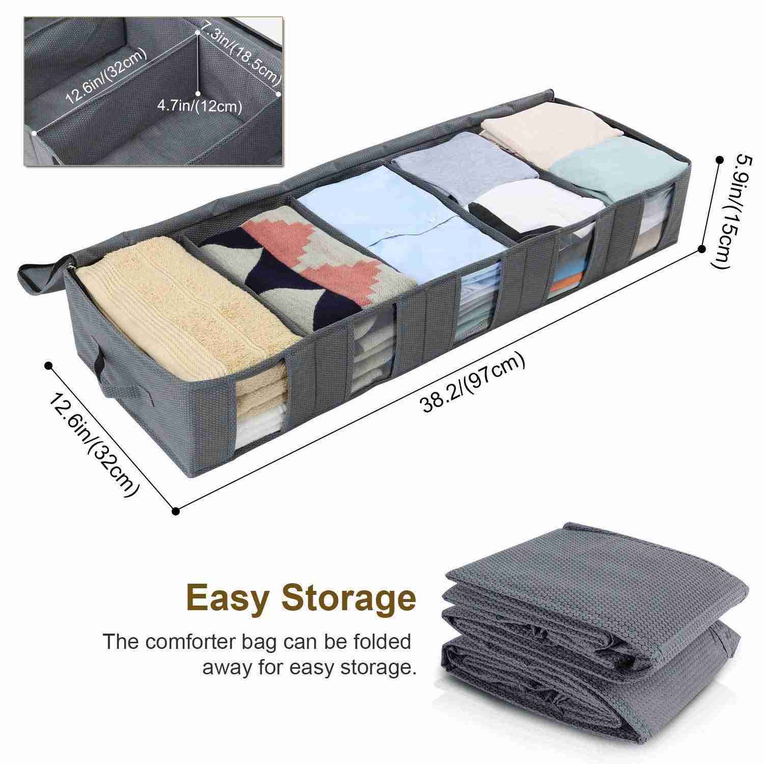 Lifewit Large Capacity Under Bed Storage Bag with 5 Clear Windows, Set of 2, Grey